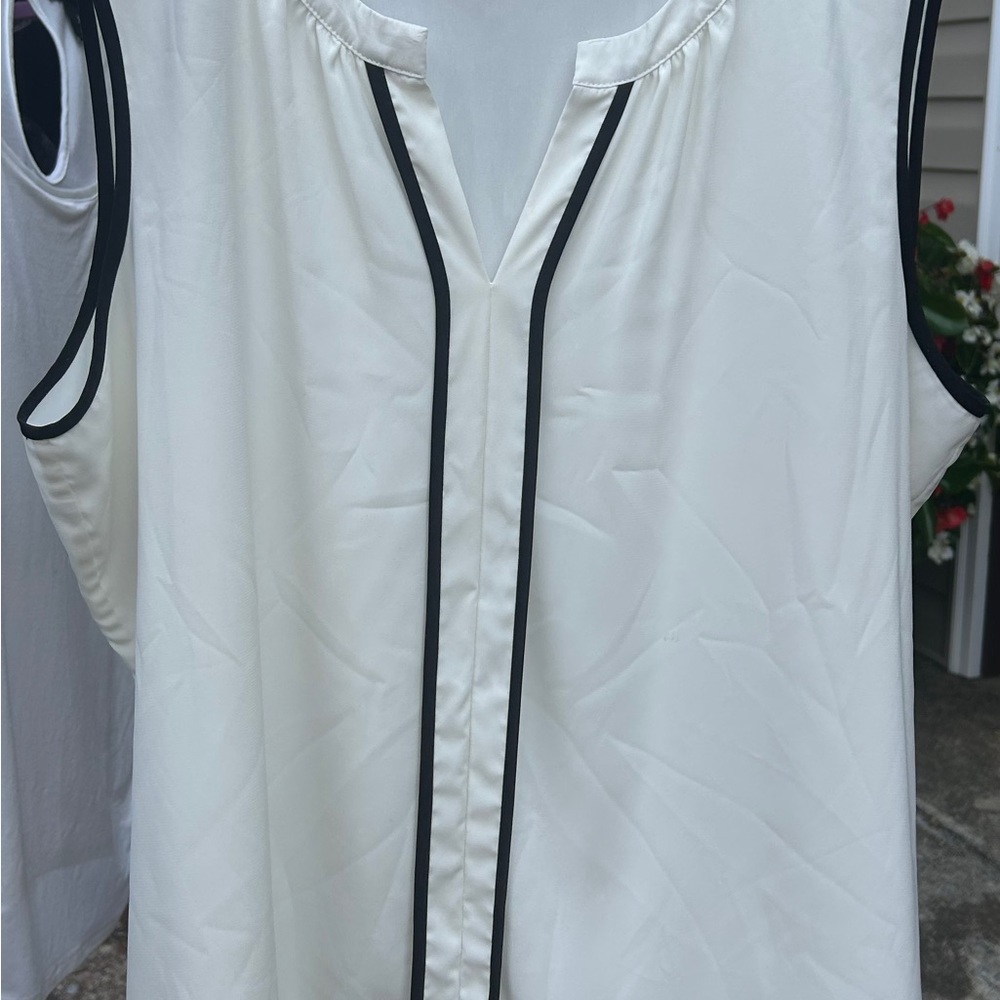 Calvin Klein White Blouse with Black Accents